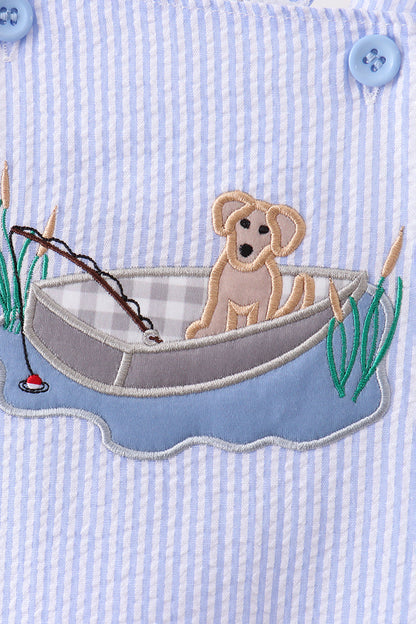Blue Puppy Applique Seersucker Jon Jon