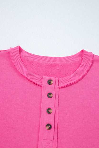 Threaded Pear Vera Raw Edge Half Buttons Pullover and Jogger Pants Set