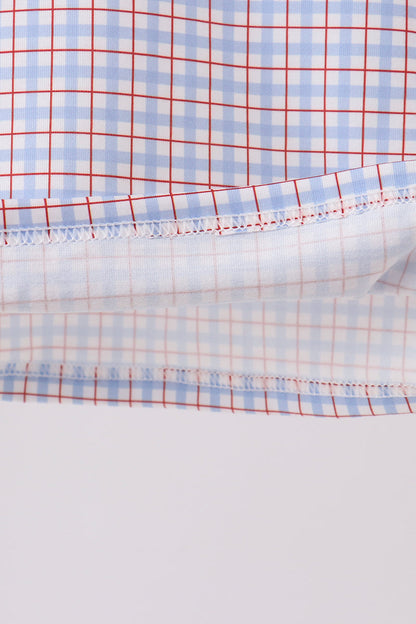 Blue Apple Embroidered Plaid Shorts Set