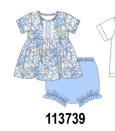 Blue Floral Print Bloomer Set
