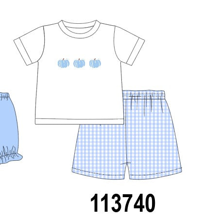 Blue Pumpkin Embroidered Gingham Shorts Set