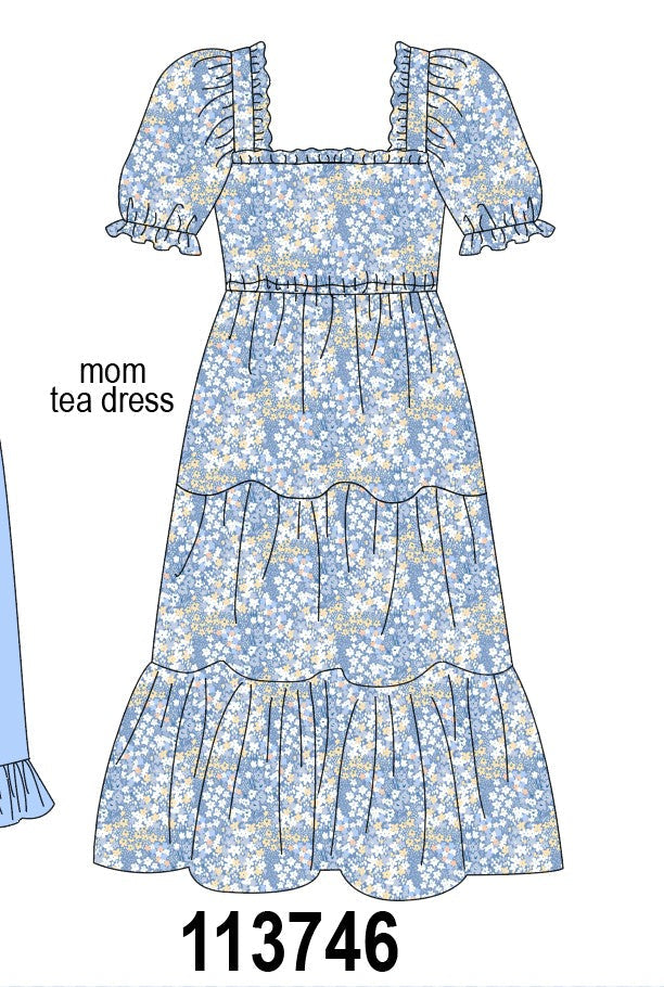 Blue Floral Print Mom Dress