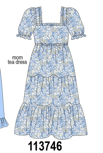Blue Floral Print Mom Dress