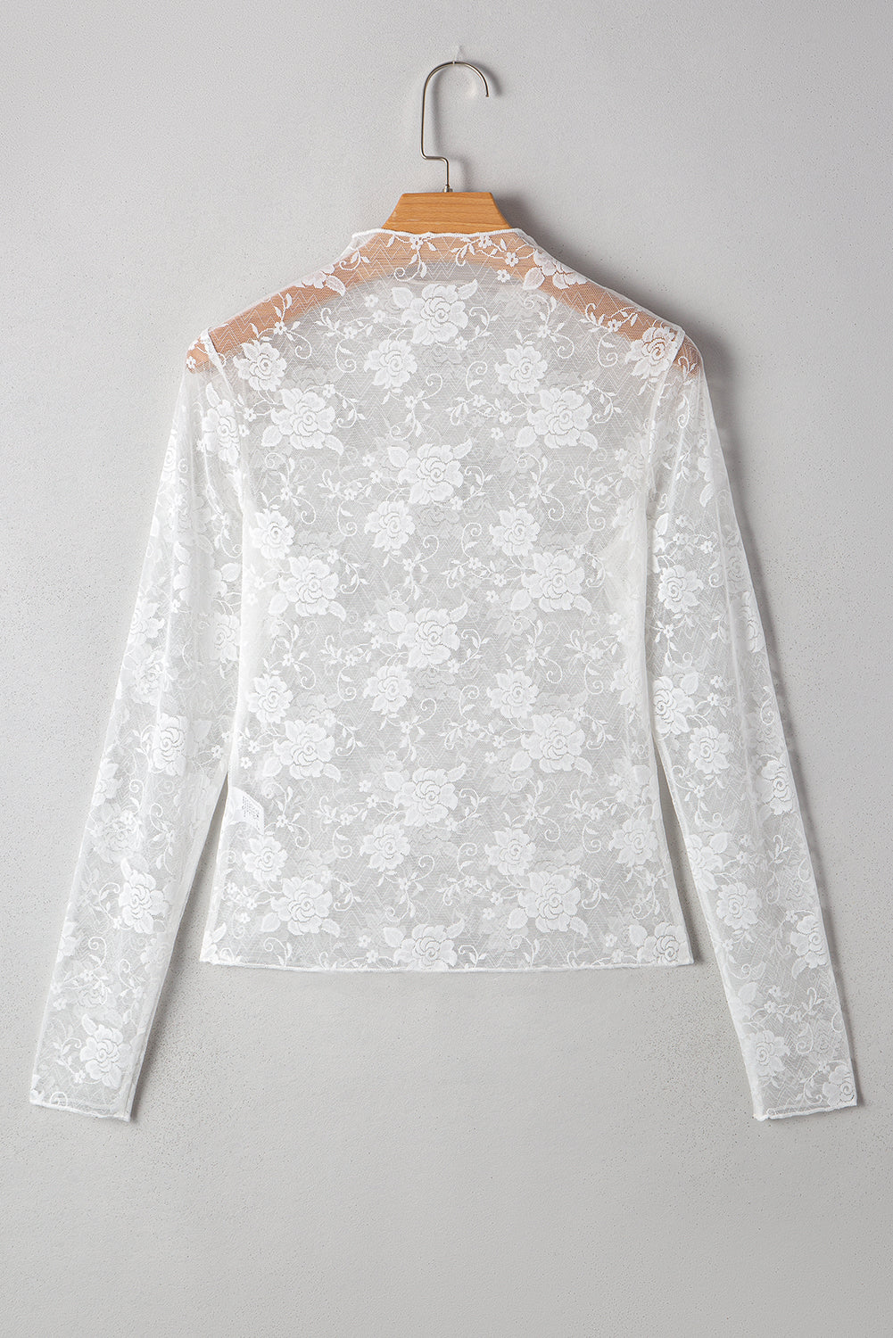 Threaded Pear Myla Sheer Floral Lace Mesh Mock Neck Long Sleeve Top