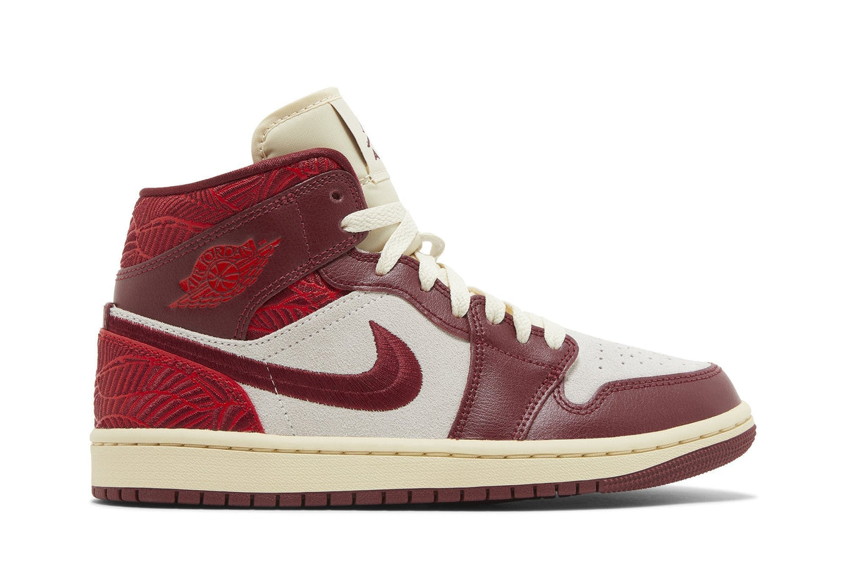 Air Jordan Women's Retro 1 Mid Se 'Tiki Leaf Team Red' Sneakers