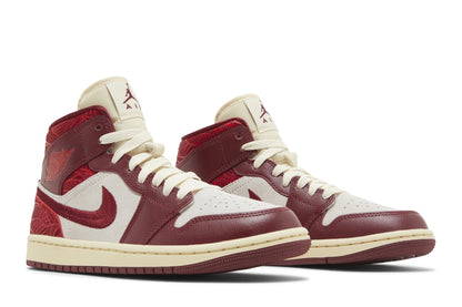 Air Jordan Women's Retro 1 Mid Se 'Tiki Leaf Team Red' Sneakers