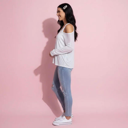 Anna-Kaci Active 2-Piece Women's Long Sleeve Sheer Pullover Top Set with Off Shoulder Neckline and Relaxed Fit