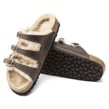 Birkenstock Unisex Florida Fresh Shearling Natural Leather Brown