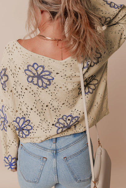 Threaded Pear Harper Eyelet Drop Shoulder Sweater