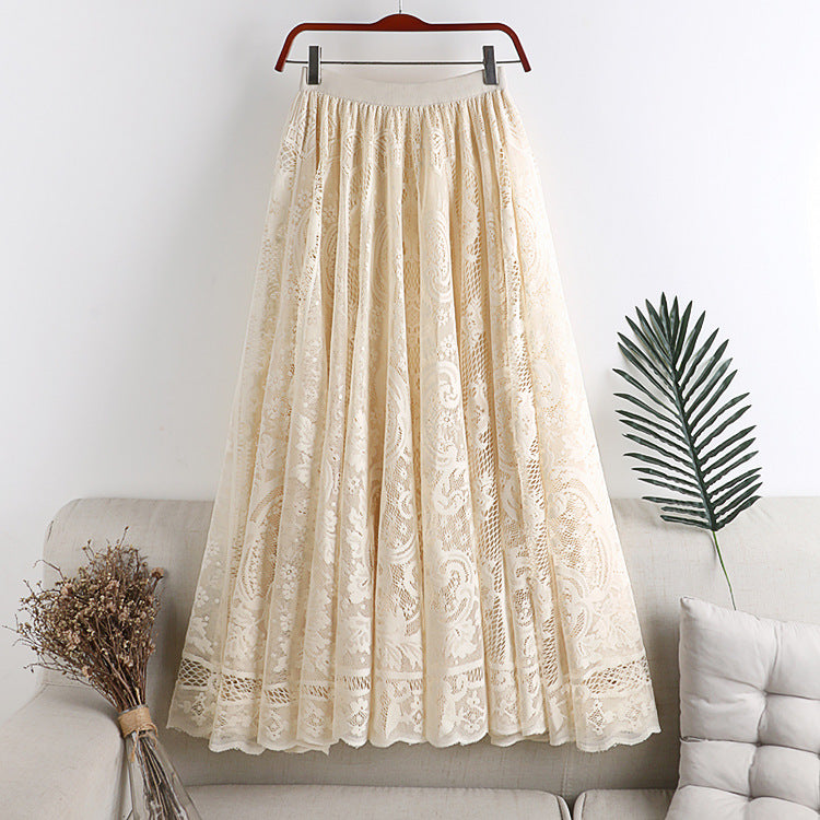 Women’s Elegant Floral Lace Skirt | Romantic Sheer Lace Overlay Midi Skirt | Chic High-Waist Embroidered Lace Skirt | Feminine Party & Occasion Wear Skirt