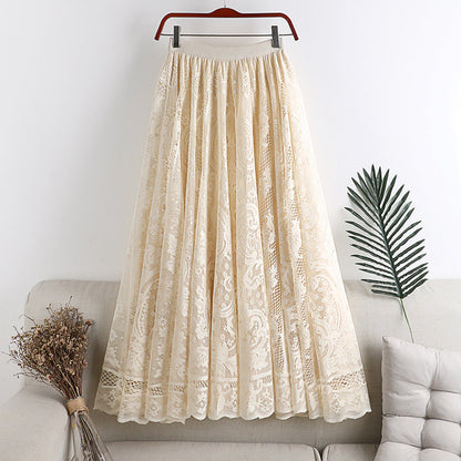 Women’s Elegant Floral Lace Skirt | Romantic Sheer Lace Overlay Midi Skirt | Chic High-Waist Embroidered Lace Skirt | Feminine Party & Occasion Wear Skirt
