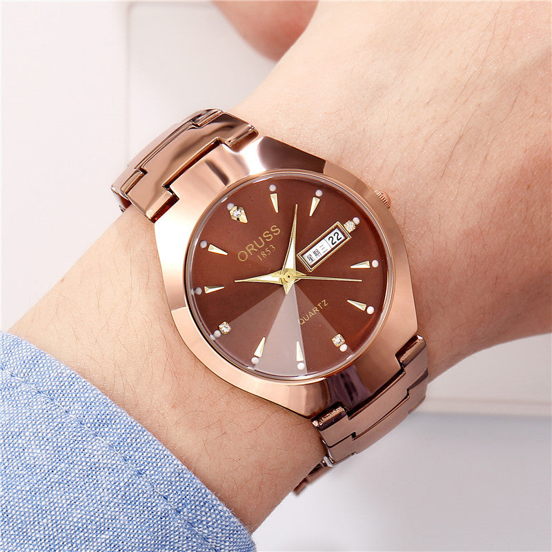 Tungsten Steel Color Waterproof Quartz Watch | Elegant Couple’s Calendar Wristwatch | Fashionable Student Daily Wear Watch | Trendy Minimalist Steel Watch for Men & Women | 2026 High-Fashion Precision Timepiece