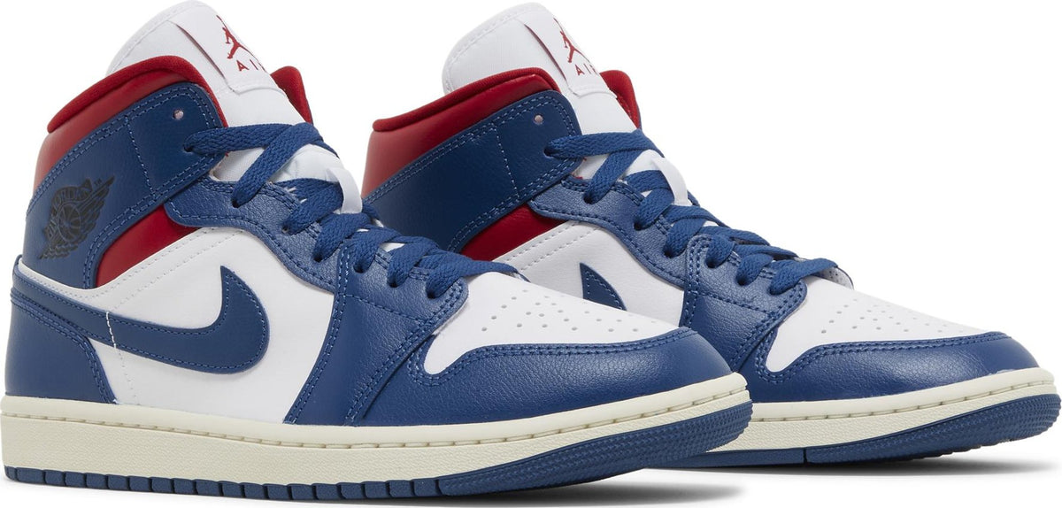 Air Jordan Women's Retro 1 Mid 'French Blue Gym Red' Sneakers