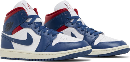 Air Jordan Women's Retro 1 Mid 'French Blue Gym Red' Sneakers