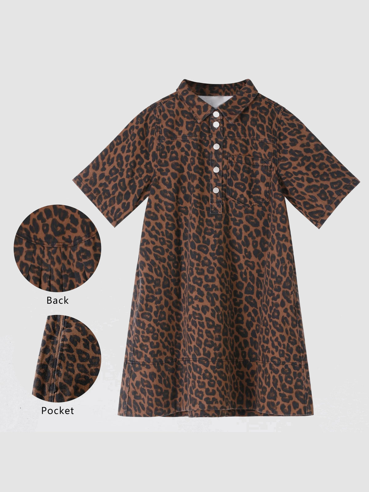 Women's Leopard Print Button Denim Shirt Dress