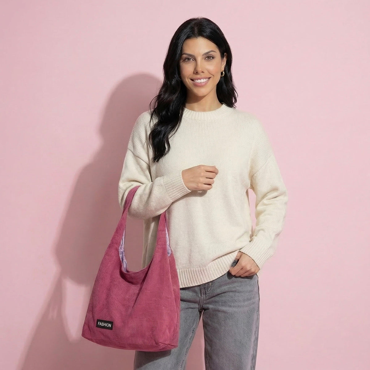 Anna-Kaci Women's Corduroy Tote Bag - Large Soft Shoulder Bag for Daily, Shopping & Casual Use