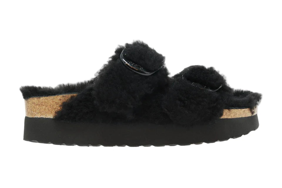 Birkenstock Arizona Big Buckle Rivet Logo Teddy Fur Black