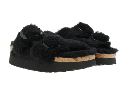 Birkenstock Arizona Big Buckle Rivet Logo Teddy Fur Black