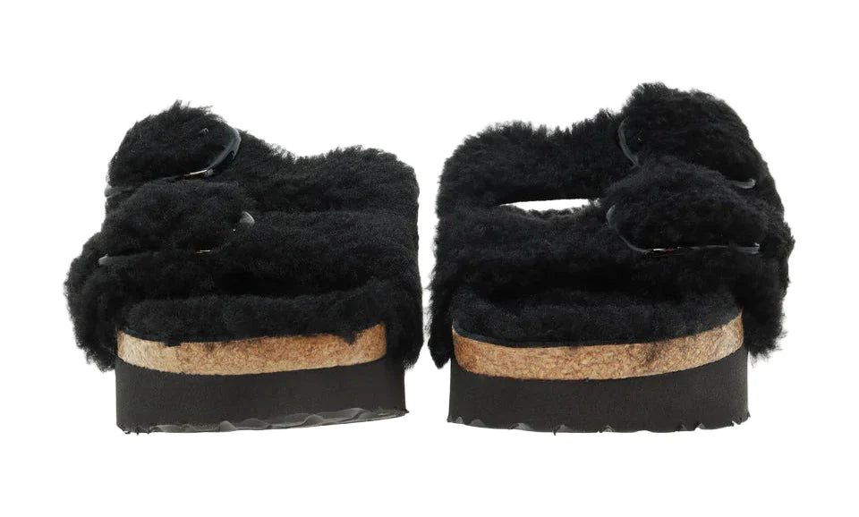 Birkenstock Arizona Big Buckle Rivet Logo Teddy Fur Black