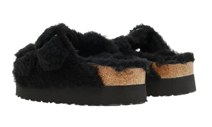 Birkenstock Arizona Big Buckle Rivet Logo Teddy Fur Black