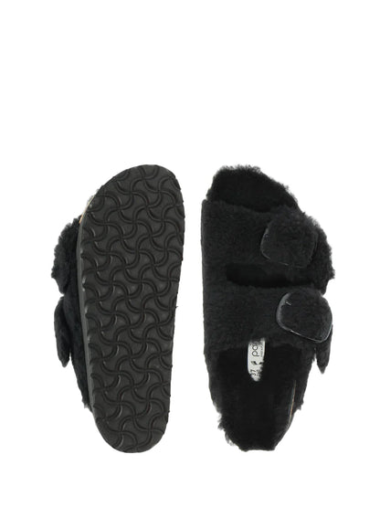 Birkenstock Arizona Big Buckle Rivet Logo Teddy Fur Black