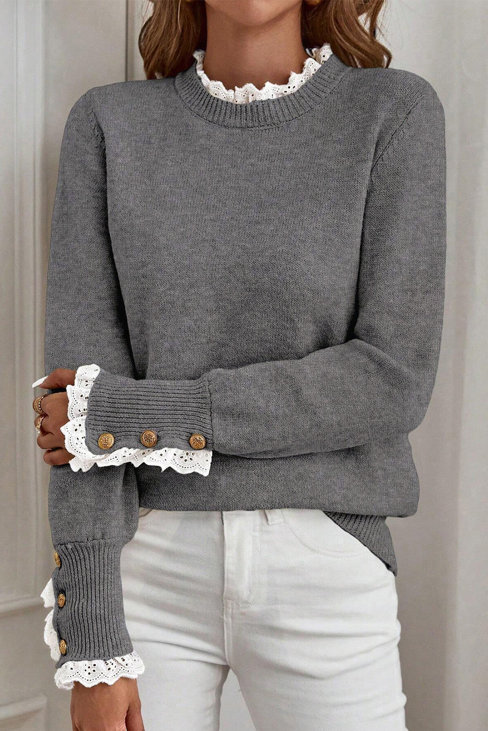 Threaded Pear Katelyn Patchwork Cuffs Loose Sweater