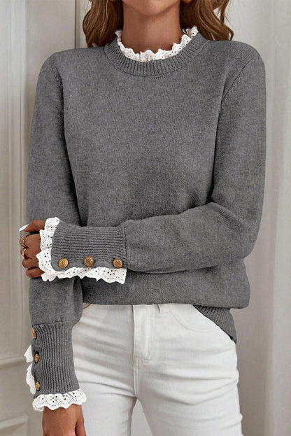 Threaded Pear Katelyn Patchwork Cuffs Loose Sweater