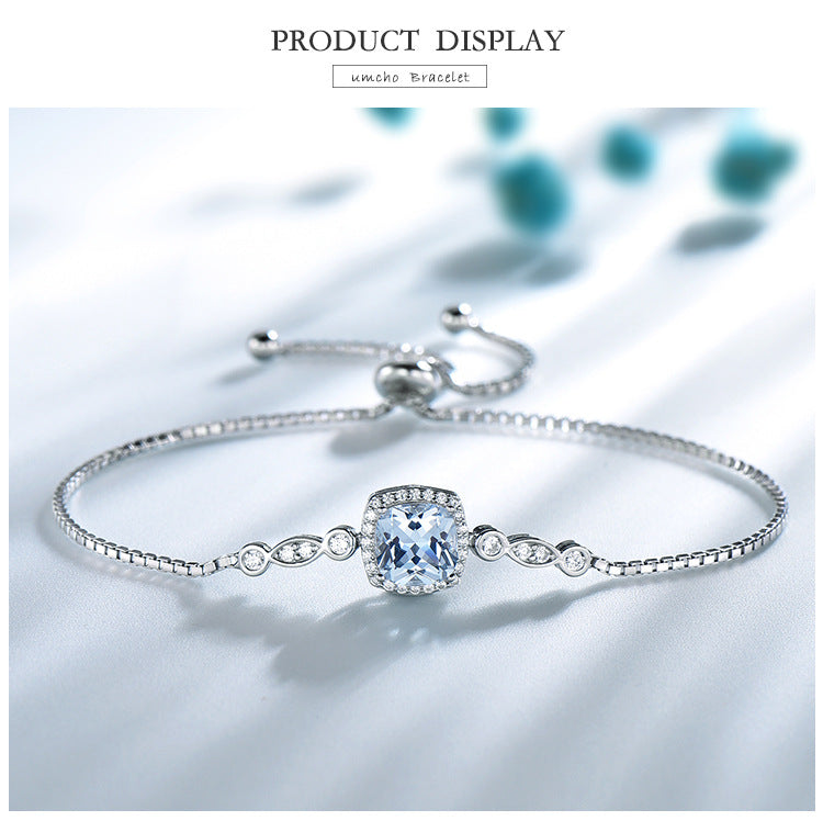 4-Piece Sky Blue Topaz Jewelry Set | 925 Sterling Silver Necklace, Earrings, Ring & Bracelet | Luxurious Gemstone Bridal Set for Women