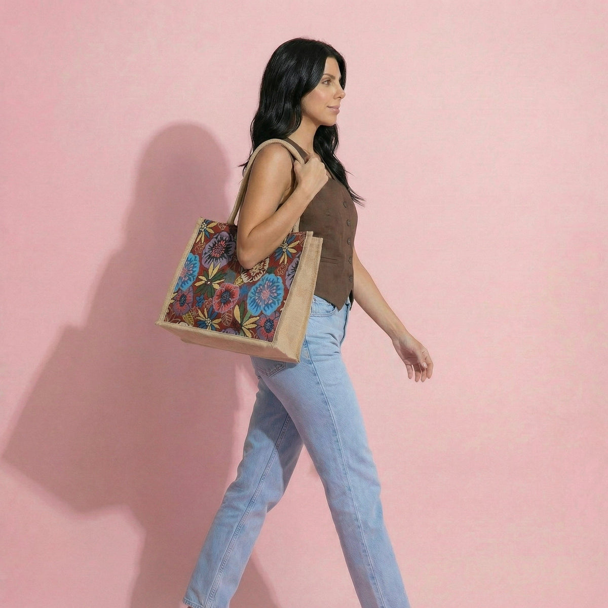 Anna-Kaci Women's Floral Sackcloth Tote Bag-Lightweight Handbag