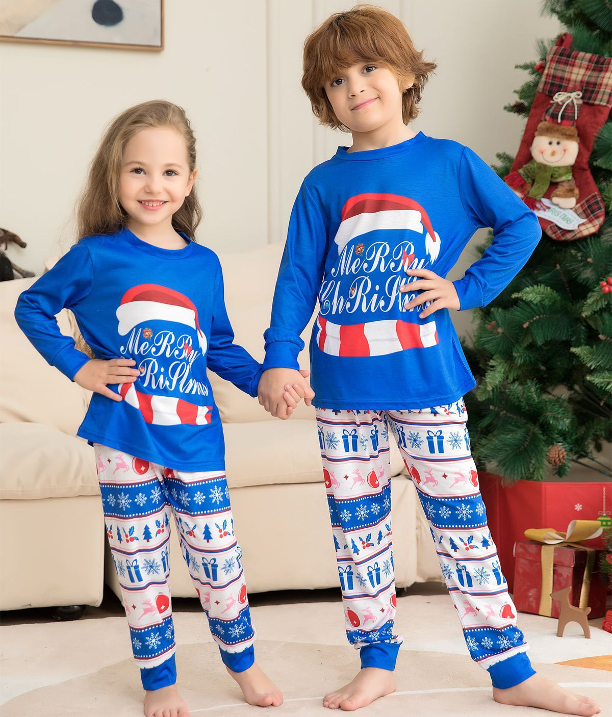 Christmas Hat Letters Printed Homewear Two-piece Set