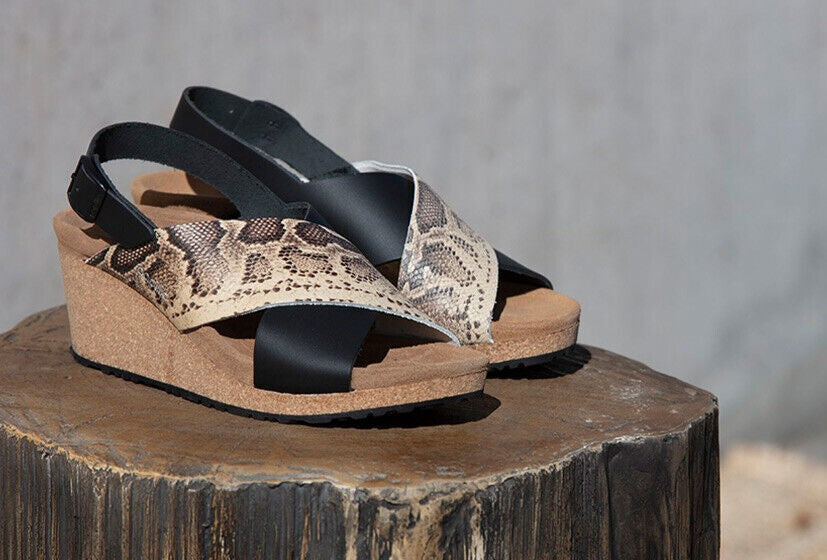 Birkenstock Unisex Samira Leather Black/Snake Beige