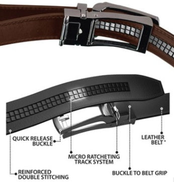 Men’s Luxury Two-Layer Cowhide Leather Belt | High-Sense Automatic Buckle Executive Waistband | Trendy Minimalist Sleek Ratchet Belt | Luxury-Label Statuesque Radiant Accessory | 2026 High-Fashion Emerald-Luxe Essential