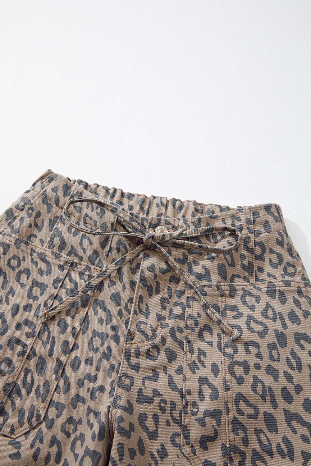 Athena Leopard Print Drawstring Waist Pocketed Wide Leg Jeans
