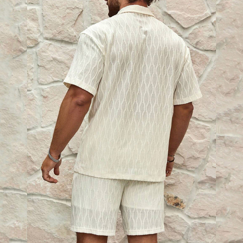 Men’s Summer Fashion Two-Piece Tracksuit | High-Sense Solid Loose Casual Lapel Shirt & Shorts | Trendy Minimalist Beach Holiday Outfit | Luxury-Label Statuesque Radiant Resort Wear | 2026 High-Fashion Emerald-Luxe Essential