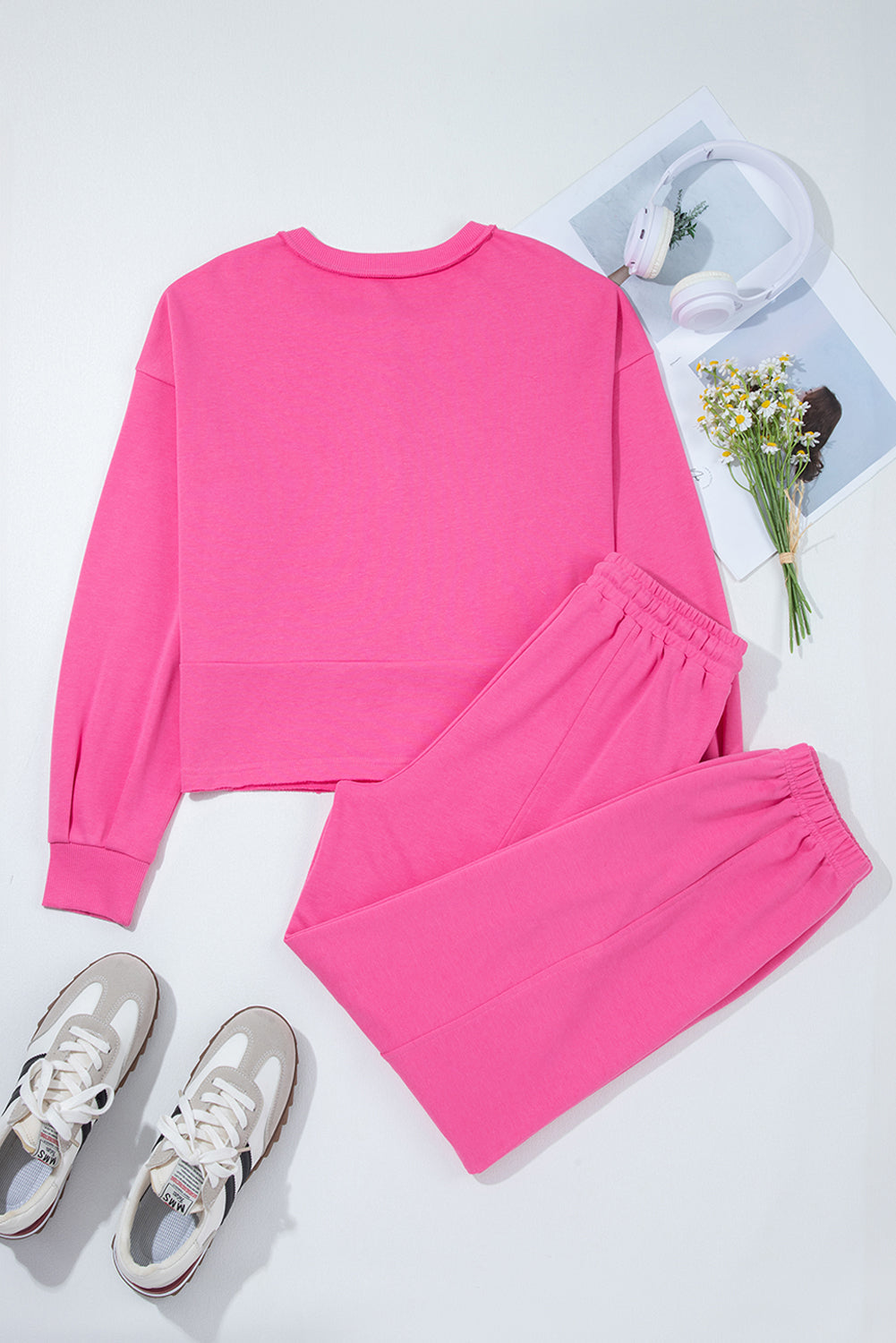 Threaded Pear Vera Raw Edge Half Buttons Pullover and Jogger Pants Set