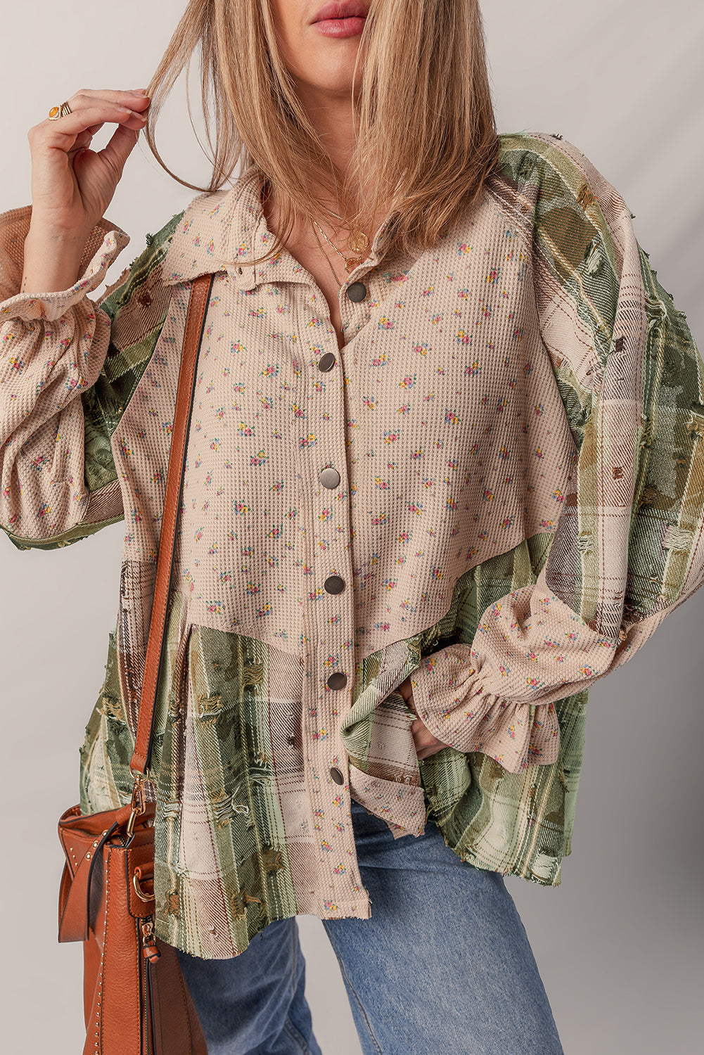 Threaded Pear Emma Sleeve Waffle Knit Shacket