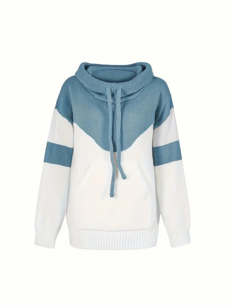 ✨Cozy Color Block Knit Hoodie with Drawstring Details (Final Days: Big Savings!!!)