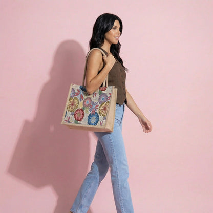 Anna-Kaci Women's Floral Sackcloth Tote Bag-Lightweight Handbag