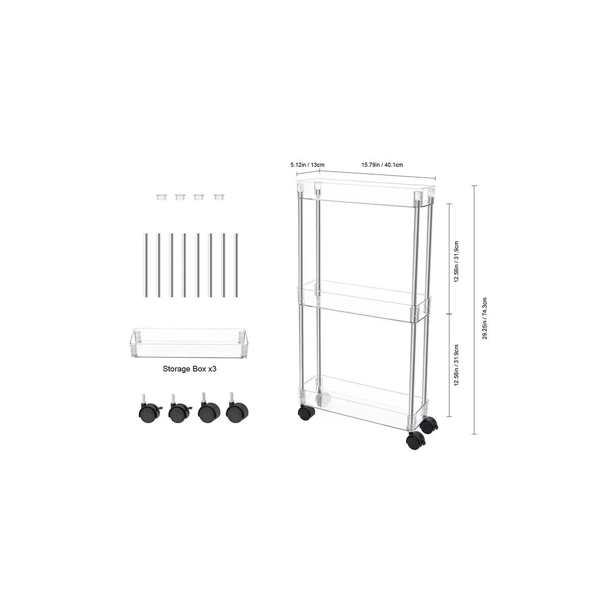 Chrome Clear Acrylic 3 Tier Cart