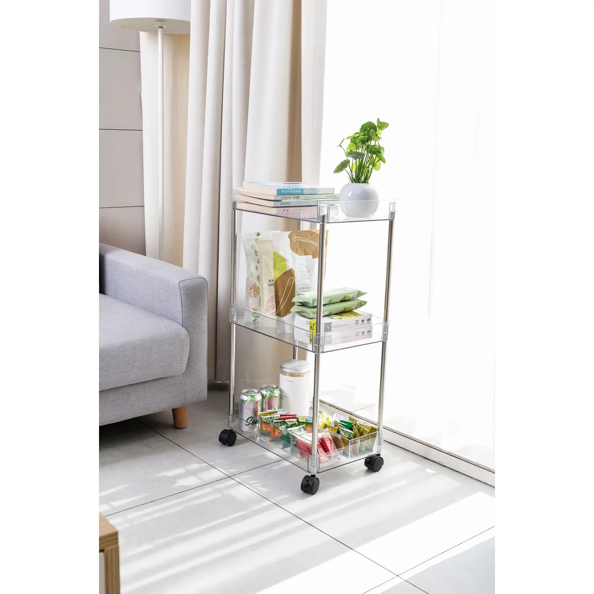 Chrome Clear Acrylic 3 Tier Cart