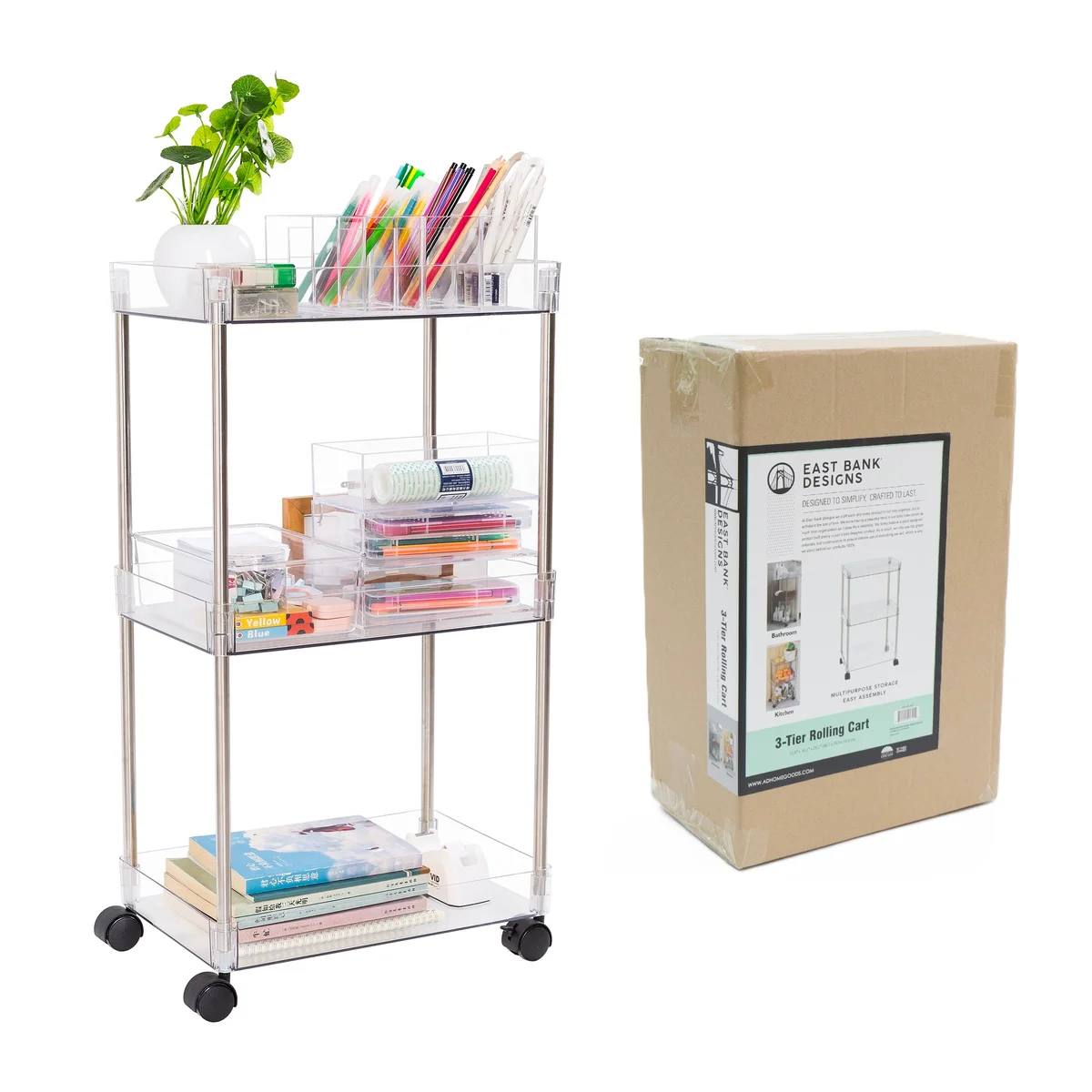 Chrome Clear Acrylic 3 Tier Cart
