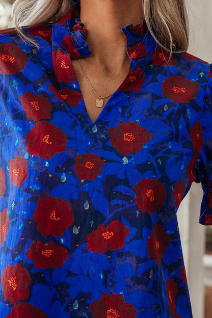 Threaded Pear Maeve Sleeve Frilled Floral Blouse