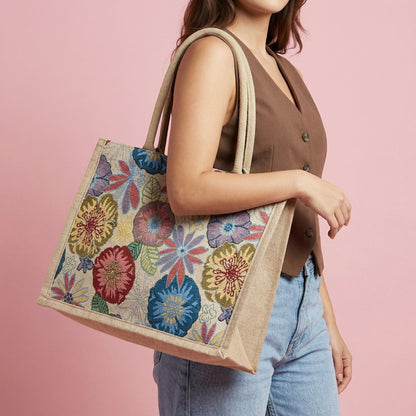 Anna-Kaci Women's Floral Sackcloth Tote Bag-Lightweight Handbag