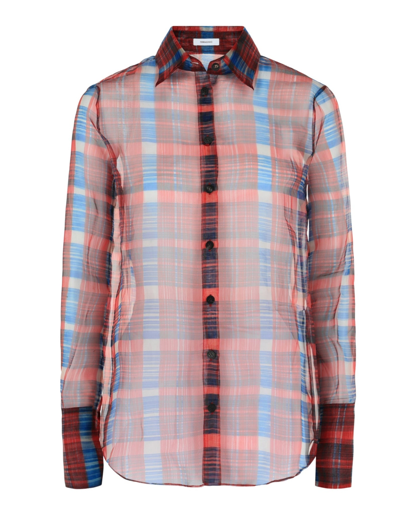 Ferragamo August Organza Check Button-Front Shirt