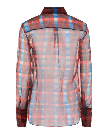 Ferragamo August Organza Check Button-Front Shirt