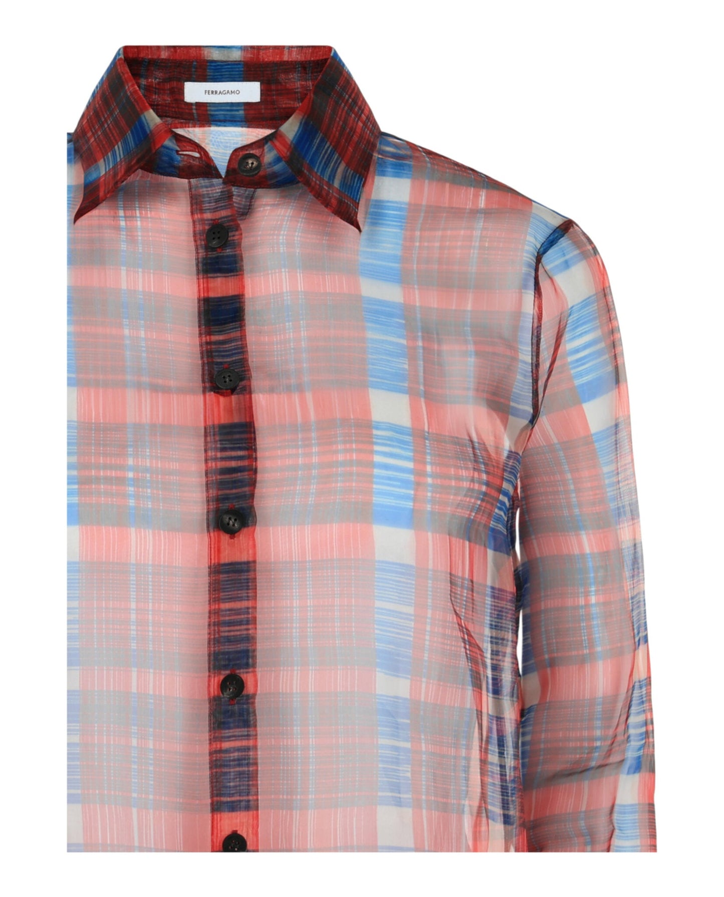 Ferragamo August Organza Check Button-Front Shirt