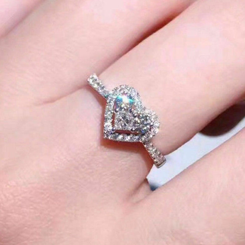 European & American Creative Love Zircon Ring | Modern Geometric Heart Statement Ring | Sparkling AAA Zirconia Fashion Ring | Unique Anniversary & Promise Jewelry