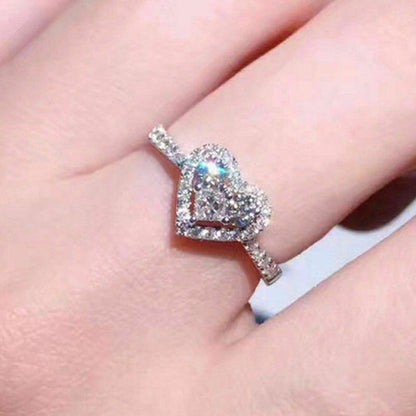 European & American Creative Love Zircon Ring | Modern Geometric Heart Statement Ring | Sparkling AAA Zirconia Fashion Ring | Unique Anniversary & Promise Jewelry