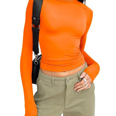 Women’s Fashion Slim-Fit Long-Sleeved Pullover | Elegant Solid Color Casual Fit Shirt | Modern Crew Neck Ribbed Base Layer | Trendy Body-Hugging Autumn Top | 2026 Minimalist Everyday Fashion Staple