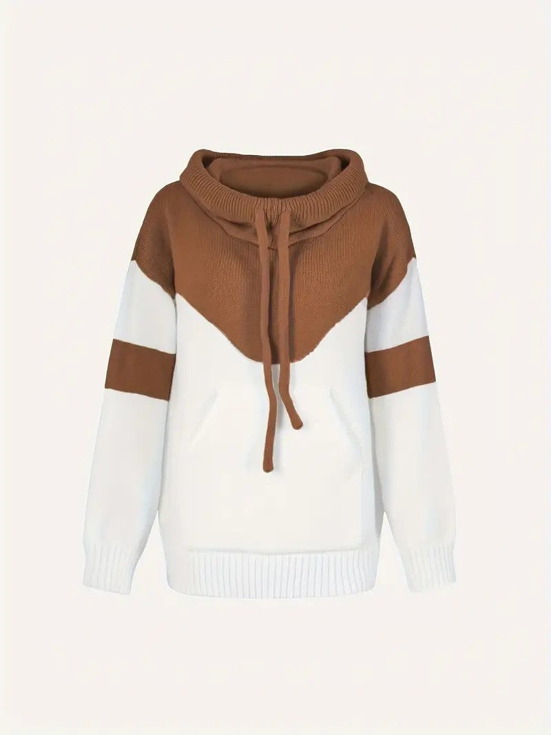 ✨Cozy Color Block Knit Hoodie with Drawstring Details (Final Days: Big Savings!!!)